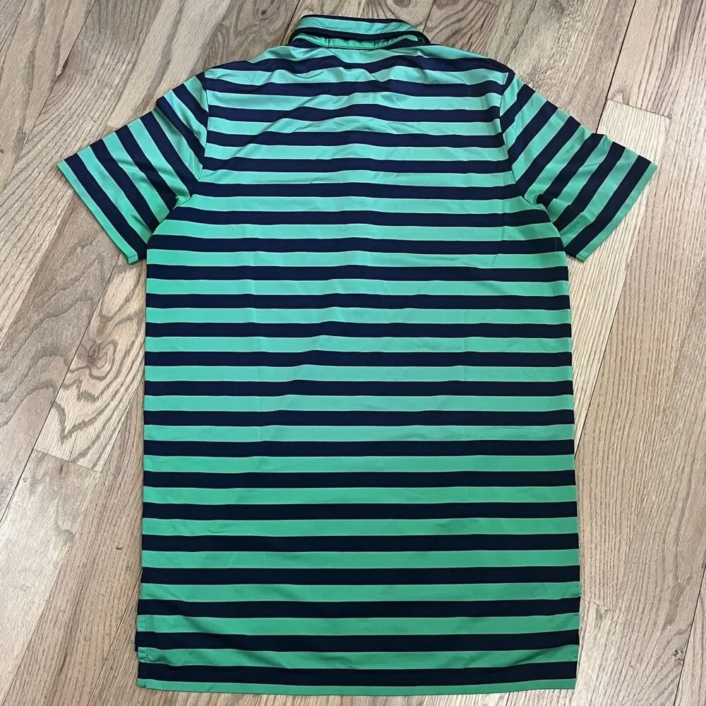 RLX Ralph Lauren Men's S Golf Polo Shirt Green Navy Stripe Performance Stretch